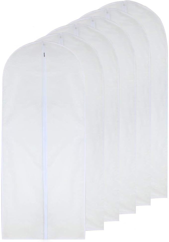 Garment Bag Clear for Long Dress 24'' x 60'' Zippered Garment Bags for Hanging Clothes White Breathable Full Zipper Dust Cover for Clothes Storage Closet Pack Of 6