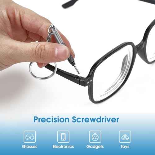 UNEAK - Eyeglass Screwdriver Repair Kit Silver Yellow Pink Black Precision 3 in 1 Mini Screwdrivers Set Keychain Glasses, Sunglasses, Sunglass, Watch, Electronics, Eyeglasses, Flat Head, Phillips, Hex
