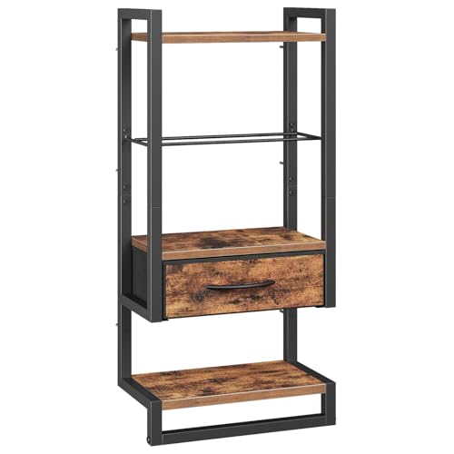 HOOBRO Wall Mounted Towel Rack with Shelf and Drawer, Bathroom Wall Storage Shelf with Towel Bar, Space Saving Over Toilet Organizer for Bathroom, Rustic Brown BF11LB01