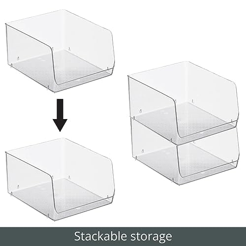 mDesign Wide Stackable Plastic Food Storage Organizer Bin Basket with Open Front for Household Kitchen Cabinets, Pantry, Offices, Closets, Bedrooms, Bathrooms - 10.2" Wide, 2 Pack - Clear - size: 12 x 10 x 6.25 (Pack of 2)