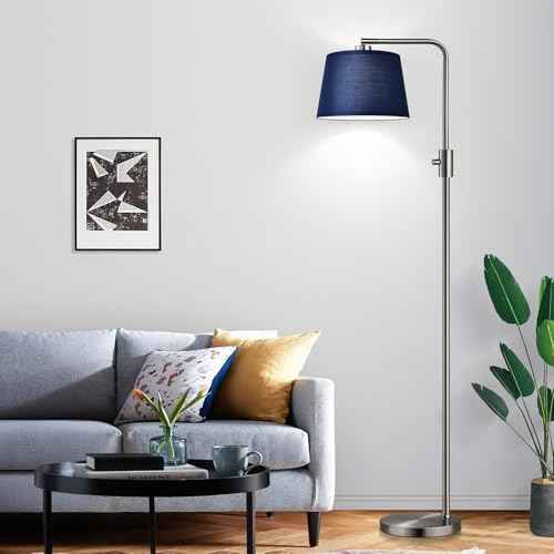 Nintiue Dimmable Floor Lamp, 1000 Lumens LED Edison Bulb Included, Brushed Nickel Arc Standing Tall Floor Lamp with Blue Shade for Living Room Bedroom Office Dining Room