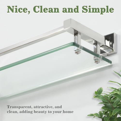 Alise Glass Bathroom Shelves Wall Mounted, 24 Inch Polished Chrome Tempered Floating Shelves Bathroom, Stainless Steel Bathroom Glass Shelf - color: Polished Chrome, size: 24 Inch