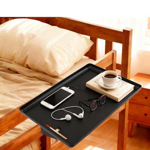 Bedside Shelf for Top Bunk Bed, College Dorm Room Essential Bed Side Table Tray Organizer, Black Clip on Nightstand Tray with Cable Management for Bunk & Loft Beds