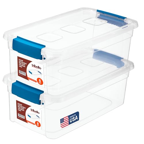 Tribello Clear Plastic Storage Bins with Lids Stackable Storage Bins (6 Quart)