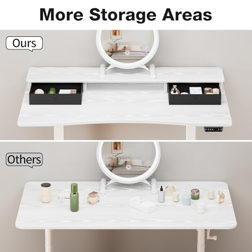 Veken 47.2"×27.6" Home Office Standing Desk with Monitor Riser, Adjustable Computer Desk with Drawers, Ergonomic Desk for Work, Study, Gaming, Crafting, White - color: White