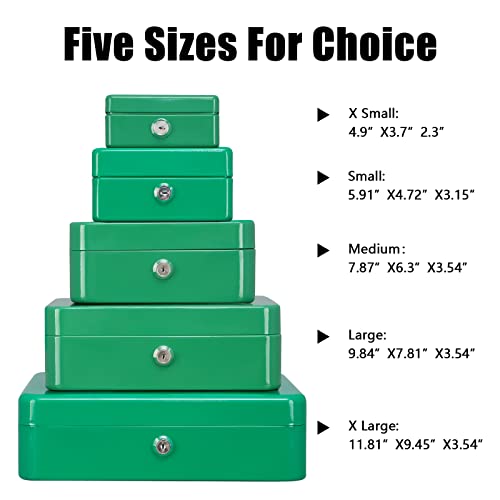 KYODOLED Medium Cash Box with Money Tray,Small Safe Lock Box with Key,Cash Drawer,7.87"x 6.30"x 3.54" Green Medium - color: Green, size: Medium
