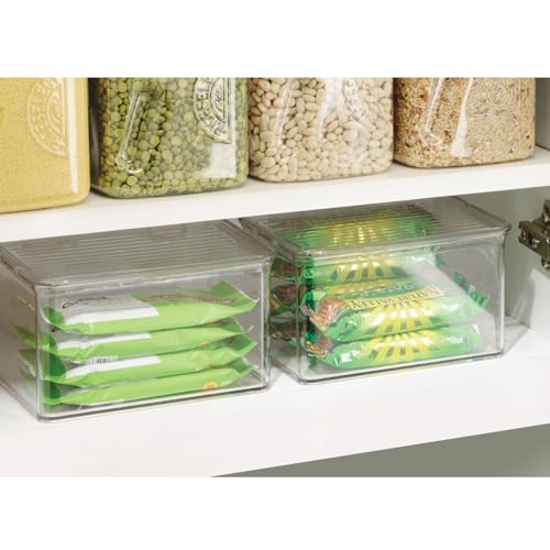 iDesign Plastic Stackable Hinged-Lid Pantry or Kitchen Storage Box - Set of 6 - Clear - style: Pack of 6