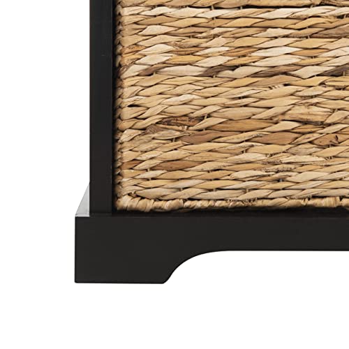 SAFAVIEH Home Collection – Freddy Black Storage Bench with Wicker Baskets & Cushion, Entryway Seating Bench, Fully Assembled (AMH5736B) - color: Black