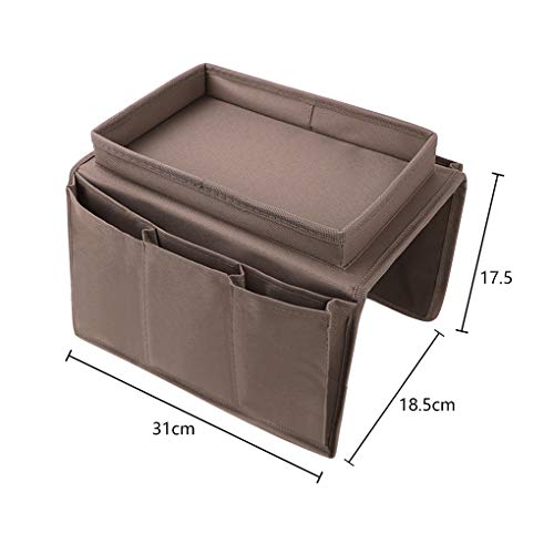 Brown Classic Functional Sofa Caddy Bedside Organizer with 8 Pockets TV Remote Holder Bed Storage Pocket Bag for Cellphone Tablet Notepad Book Magazines DVD Glasses - color: #C Brown (With Top Tray)