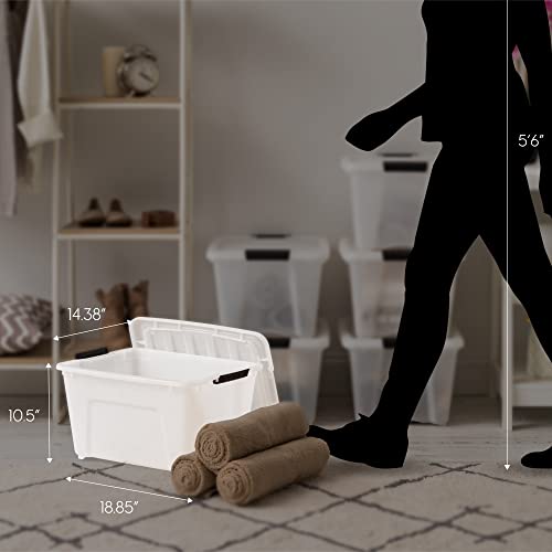 IRIS USA 32 Qt Stackable Plastic Storage Bins with Lids, 6 Pack - BPA-Free, Made in USA - Discreet Organizing Solution, Latches, Durable Nestable Containers, Secure Pull Handle - Pearl - size: 32 Qt, style: 6 Pack