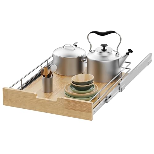 Sikarou Pull Out Cabinet Organizer,Heavy-Duty Slide Out Shelf, Wood And Wire Basket, Pull Out Drawer for for Kitchen Under Sink Space, Pantry, Bathroom (11 * 21 WM) - size: 1-TIE 11*21 WM