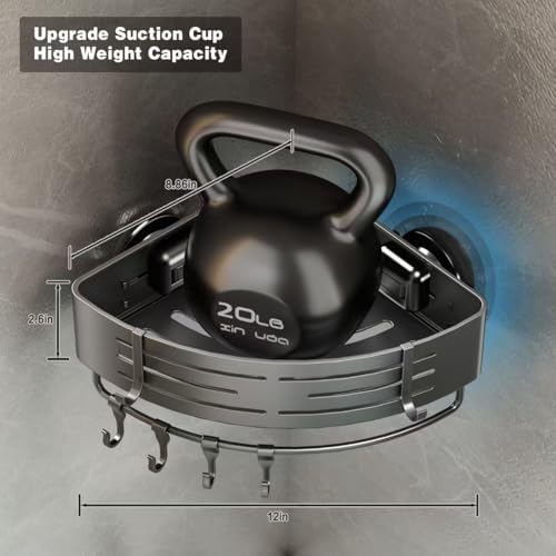 Voldra Corner Shower Caddy Suction Cup, Corner Shower Shelves No Drilling, Aluminum Upgrade Suction Cup Shower Organizer with Towel Bar & Hooks Removable Bathroom Storage Rack(2 Pack, Matte Gray) - style: Suction Cup Triangle-2 Pack-Gray