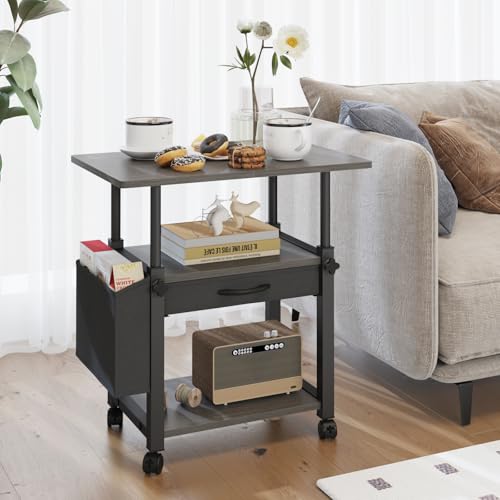 YAOHUOO 22"x15" Large Printer Stand with Drawer and-side Bag, Adjustable 3-Tier Printer Cart for Home Office, Rolling Printer Stand Fit Heat Press/Laser/3D Printer (Grey) - color: Gray, size: 3-Tier