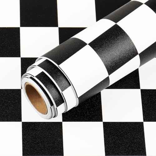 LaCheery Thick Checkered Contact Paper Decorative Self Adhesive Checkered Wallpaper Removable Black and White Wall Paper Peel and Stick Wallpaper for Bathroom Backsplash Shelf Drawer Liners 15.8"x80"