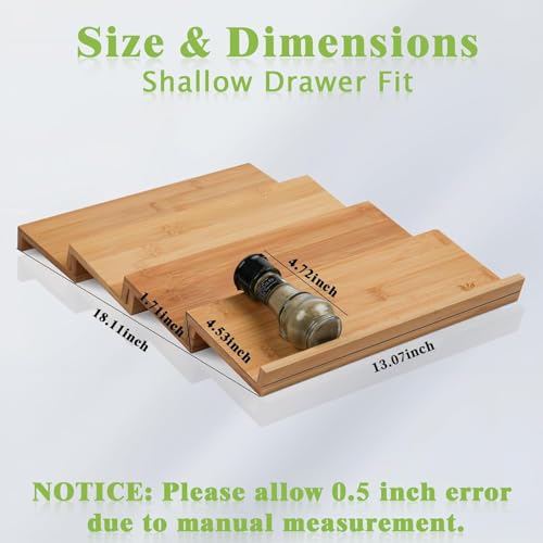 Bamboo Spice Drawer Organizer, 4 Tier Stackable Spice Rack for Cabinet, Seasoning Storage Organization，13'' Wide - size: 4 PCS