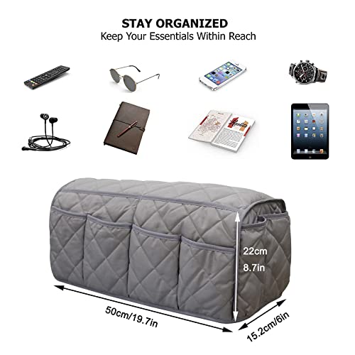 Armchair Caddy,Non Slip Sofa Armrest Organizer, Couch Armrest Remote Control Holder,Waterproof Recliner Arm Caddy with 14 Pockets for Cell Phone TV Remote Control - color: Grey