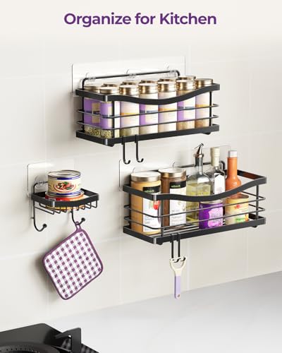 ODesign Shower Caddy 3 Pack-Shower Organizer Shelves Rack Rustproof SUS304 Stainless Steel for Bathroom Storage&Kitchen-No Drilling Adhesive Shower Caddy Shelf with 4 Hooks Suction Cup-Black - color: Black