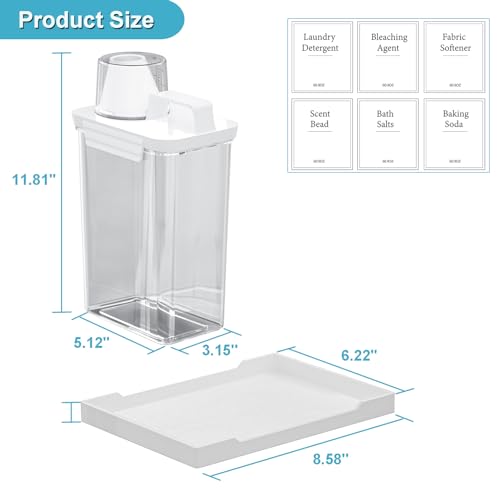 77.8OZ Laundry Detergent Dispenser Container, 2 Pack Liquid Laundry Dispenser, Plastic Detergent Dispensers for Laundry Room/Powder/Fabric Softener with Labels/Tray, Clear - color: 2Pack 77.8OZ With Tray