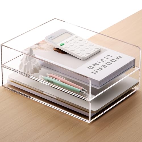 SANRUI Paper Organizer for Desk,Acrylic Stackable Letter Tray, Clear Desk Organizer, Paper Sorter for Office,Home or School,2-Pack - style: A4 Vertical File Trays 2 Tier