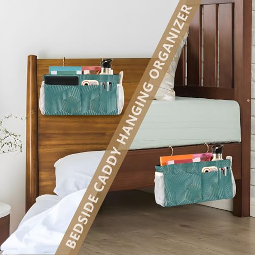 Bedside Caddy Hanging Bunk Bed Caddy Bed Organizer Hanging Pocket with 2 Hooks Bedside Storage Organizer Pocket Bag Holder Geometric Green - color: Geometric Green
