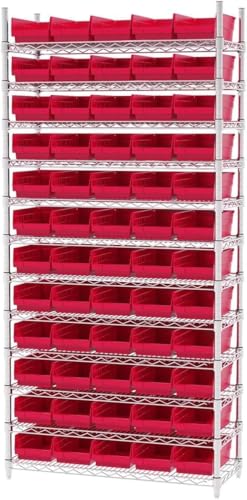 Akro-Mils 30130 Plastic Shelf Bins, Heavy Duty Storage Bins for Garage, Closet, and Drawer Organization, 12" x 6-1/2" x 4", Red, 12-Pack - color: Red