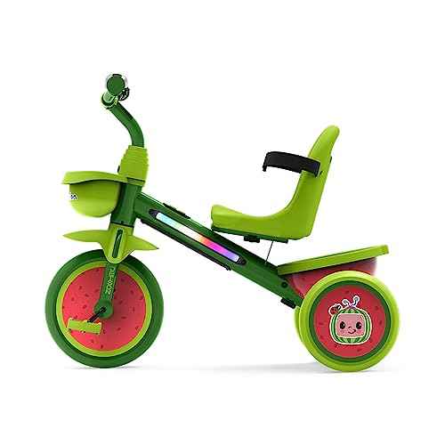 Jetson CoComelon Light-Up Trike, Front and Rear Baskets, Multi-Colored LED Lights, Seatbelt and Bell, Green, Ages 2-4, Medium