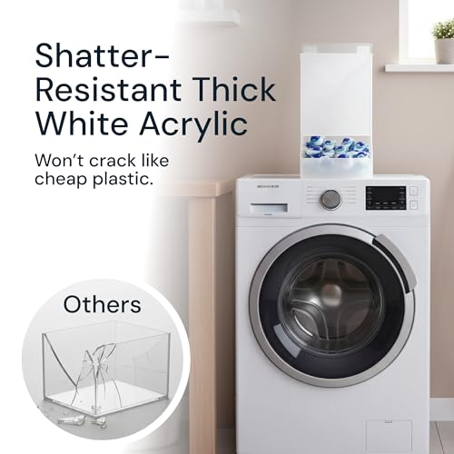 SimplyImagine Acrylic Laundry & Dishwasher Pod Dispenser - Large White Acrylic, 2 Lids - Wall-Mount Or Countertop Gravity Feeder - Laundry Room Organization & Storage for Laundry Pods