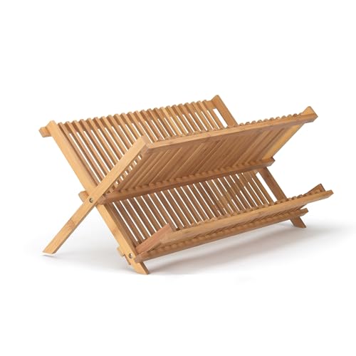 HIC Kitchen Bamboo Folding Dish Drying Rack, 20.5 x 13-Inches - style: Drying Rack