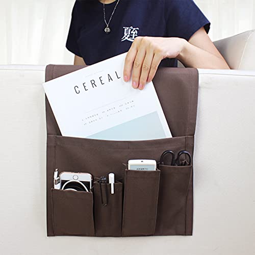 Sofa Armrest Organizer, Armchair Caddy Remote Control Holder for Recliner Couch Arm Chair Caddies with 5 Pockets for Magazine Tablet Phone TV Remotes,Coffee,31x83cm - color: Coffee