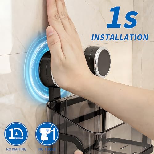 Shower Caddy Suction Cup, Removable Bathroom Organizer Shelf for Shower Storage, No Drilling Clear Square Shower Shelves, Large Capacity & Reusable, 1 pack - color: Gray2