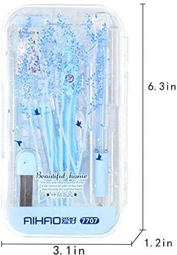 LABANCA 8 Pcs Compass Set with Protractor for Math Geometry Set Drawing Compass, Rulers, Pencil, Eraser Blue