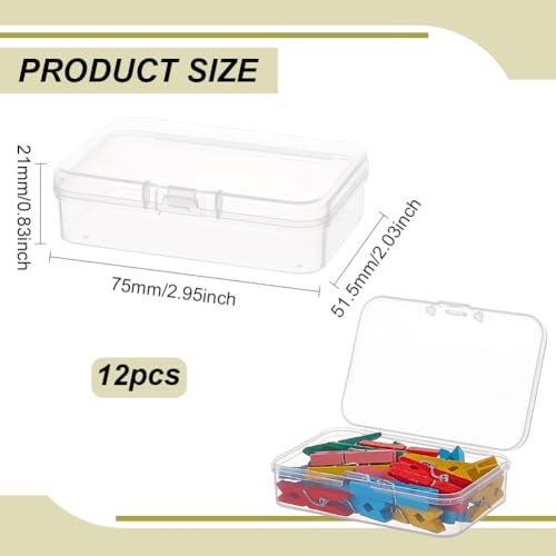 BENECREAT 12 Packs Rectangle PP Plastic Container Box, 3x2x0.8inch Bead Storage Organizer Box, Dustproof Case with Hinged Lid for Cards, Beads and Craft Supplies - size: 3x2x0.8inch