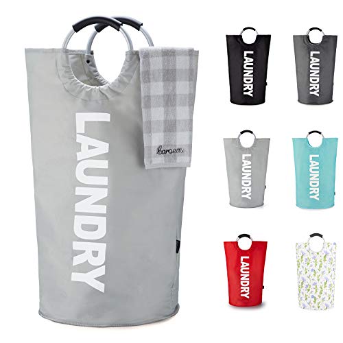 Caroeas 100L Laundry Basket,Large Laundry Hamper, Laundry Bag with Padded Handles, Clothes Hamper Stands Up Well, Collapsible Free Standing Easy Storage Washing Bin (Light Grey,100L) - color: Light Grey, size: 100L
