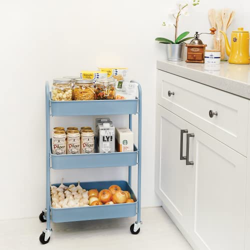 CAXXA 3-Tier Rolling Metal Storage Organizer - Mobile Utility Cart with Caster Wheels, Blue - color: Blue