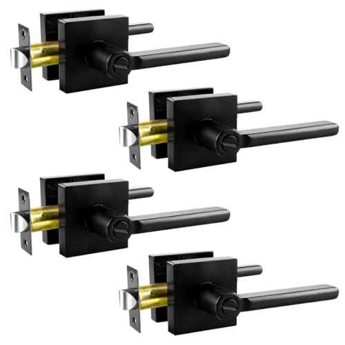 KAMOTA Privacy Door Levers, 4 Pack Matte Black Door Handles, Interior Keyless Door Lock, Left and Right Hand Reversible Doorknob, for Bed and Bathroom