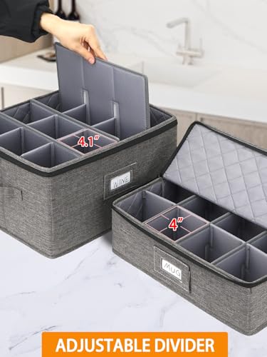 punemi 6-Piece Hard Shell China Storage Containers, Mug & Cup Organizer, Wine Glass Storage Boxes with Dividers & Carry Handles, Moving Boxes for Dinnerware, Glassware, and Stemware,Grey - style: StorageSet-China4pcs-Wine1pcs-Coffee1pcs
