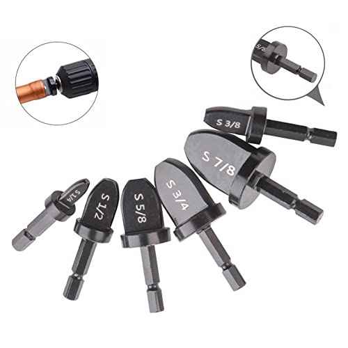 6pcs HVAC Repairing Set Air Conditioner Copper Tube Expander Swaging Tool Manual Pipe Swage Expander Drill Bit Soft Copper Tubing Bit with 1/4'', 3/8'', 1/2'', 5/8'', 3/4'', 7/8' Bits