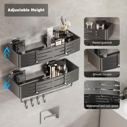 Voldra Shower Caddy Suction Cup, 1 Pack Shower Shelves for Inside Shower No Drilling, Aluminum Suction Showers Organizer with Towel Bar & Hooks Removable Bathroom Shelf Storage Rack(Gray) - style: Suction Cup Rectangle-1 Pack