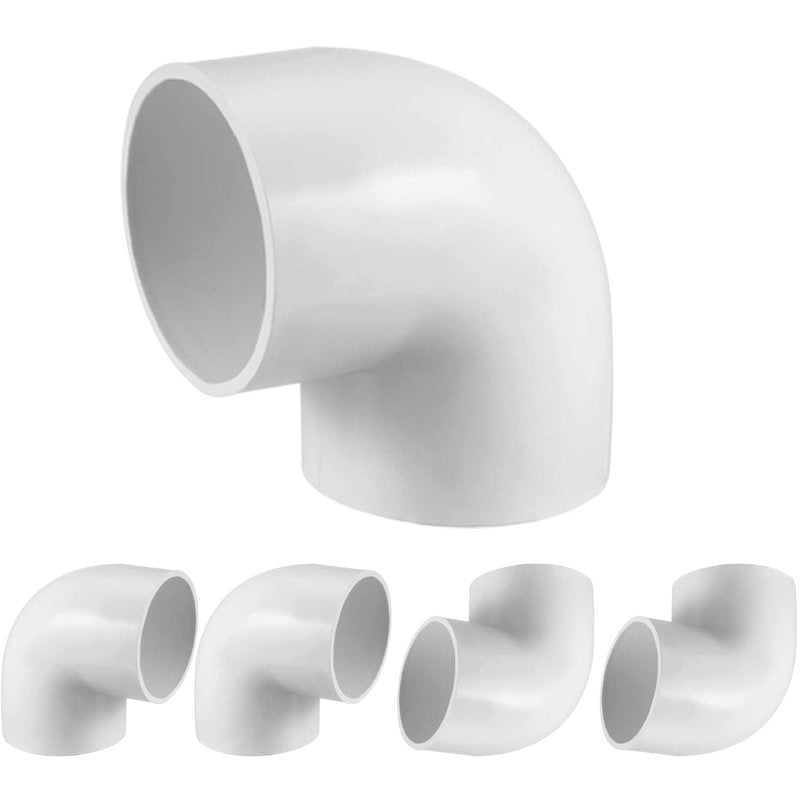 Fitvell 5PCS 1-1/2" 90 Degree Elbow PVC Pipe Fitting Adapter Coupling Connector Schedule 40 Slip (Socket x Socket) White Color