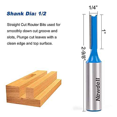 Straight Cut Router Bits, Newdeli 3pcs 1/2 Shank Double Flute Straight Router Bit Set Straight Dado Wood Milling Cutter with 1/4", 3/8", 1/2" (Dia.)