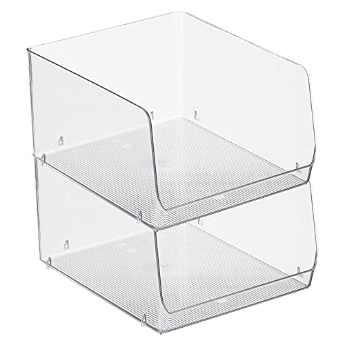 mDesign Wide Stackable Plastic Food Storage Organizer Bin Basket with Open Front for Household Kitchen Cabinets, Pantry, Offices, Closets, Bedrooms, Bathrooms - 10.2" Wide, 2 Pack - Clear - size: 12 x 10 x 6.25 (Pack of 2)