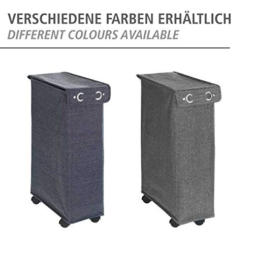 WENKO Slim Laundry Basket with Wheels, Thin Laundry Hamper, Rolling Laundry Bin with Lid, Space Saving Narrow Laundry Hamper for dirty Clothes Storage, 23.6 x 15.8 x 7.3 in, Gray - color: Black & White Tweed