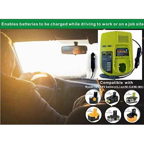 Compaitble with Ryobi P131 One+ Portable Dual Chemistry Lithium Ion or NiCad Vehicle Charger,Car Battery Charger, for Battery P107 P102 P108 P122 P161 P190 P191 P192 P100 P103 P104 P105 P106