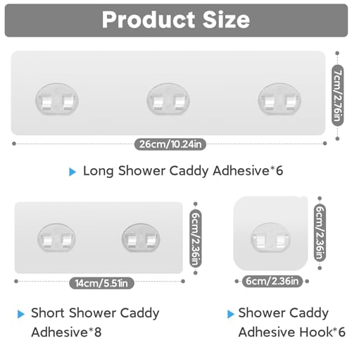 20 Pack Shower Caddy Adhesive Replacement, Transparent Strong Adhesive Hooks, No Drilling, Waterproof Wall Hooks for Shower Caddy, Bathroom Storage Shelves and Kitchen Racks - color: 6 Triple + 8 Double + 6 Single