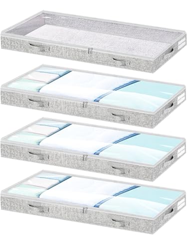 Low Profile Under Bed Storage, 3-Inch High Foldable Underbed Storage Bins with Lid & Zipper, No Structure, Super Slim Clothes Organizer for Crib Dorm Couch Low Bed, 6-Pack, Clear Top - size: 6 Pcs