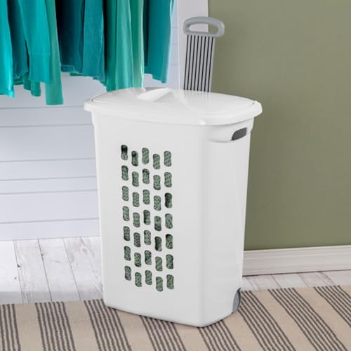Sterilite 18-Pack Ultra Wheeled Hamper, Laundry Basket w/Flip-Top Lid & Retractable Handle - Plastic Rolling Clothes Storage Cart with Ventilated Holes for Home, Apartment or Dorm - size: 18 Pack