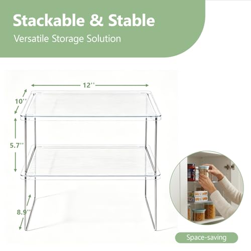 IVYHOME Pantry Organizer, Cabinet Storage Shelf Rack, Stackable Kitchen Cabinet, Foldable Countertop Shelf Organizer, 2 Pack