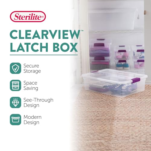 Sterilite 12-Pack 32 Quart ClearView Latch Box, Stackable Organizer Bins with Latching Lids - Clear Plastic Organization Containers for Closet, Bedroom, Shelving Units and Everyday Home Storage - size: 12 Pack, style: 32 Quart
