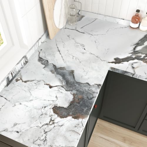 White Grey Marble Contact Paper Peel and Stick for Countertops Gray Marble Wallpaper Self Adhesive Removable Contact Paper for Kitchen Backsplash Cabinet Countertop Vinyl Wrap 15.7"¡¿78.7"
