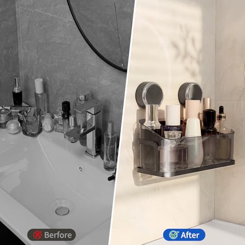 Shower Caddy Suction Cup, Removable Bathroom Organizer Shelf for Shower Storage, No Drilling Clear Square Shower Shelves, Large Capacity & Reusable, 1 pack - color: Gray2